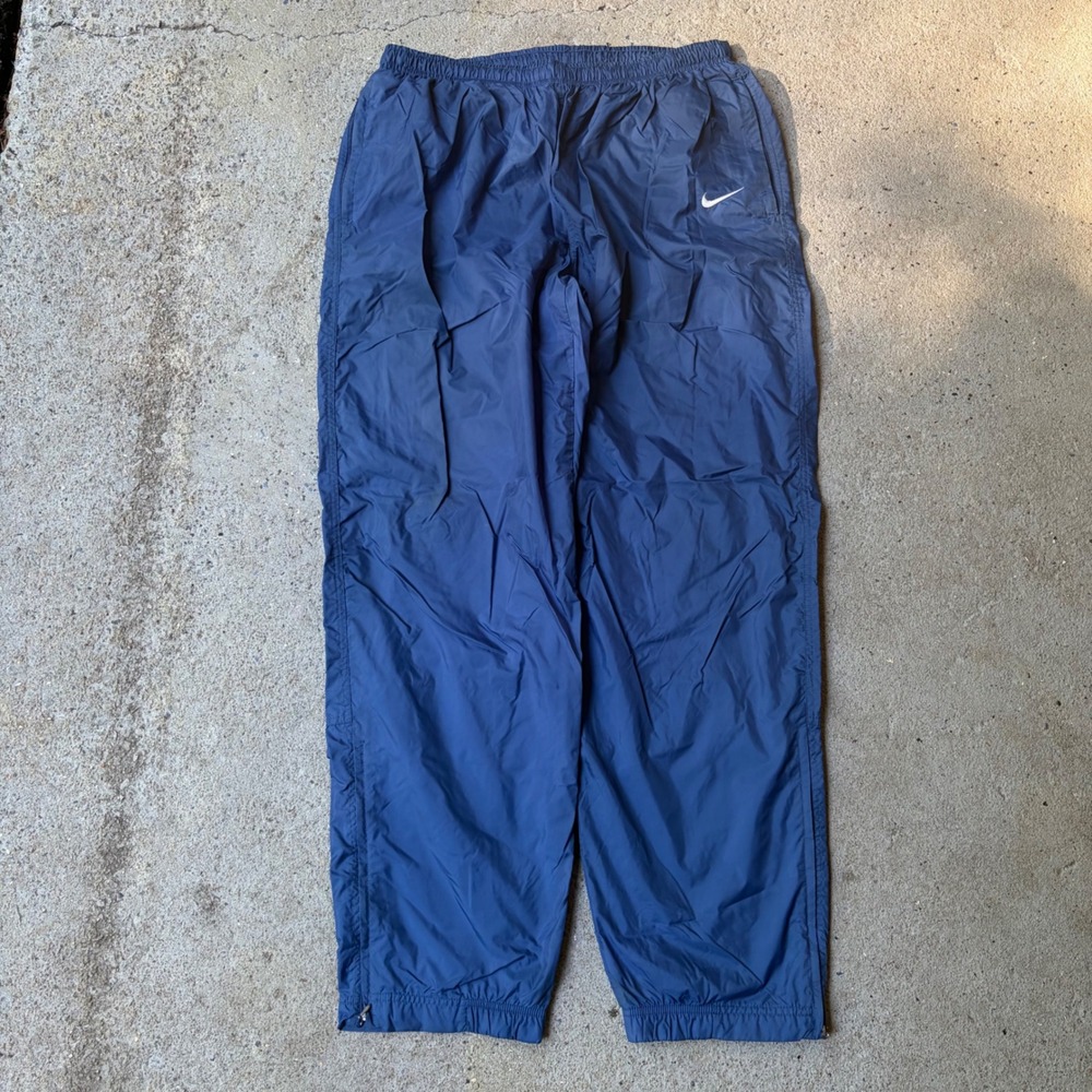 Vintage Nike Track Pants Navy Blue Nylon Windbreaker Swoosh XL Ankle Zip 90s